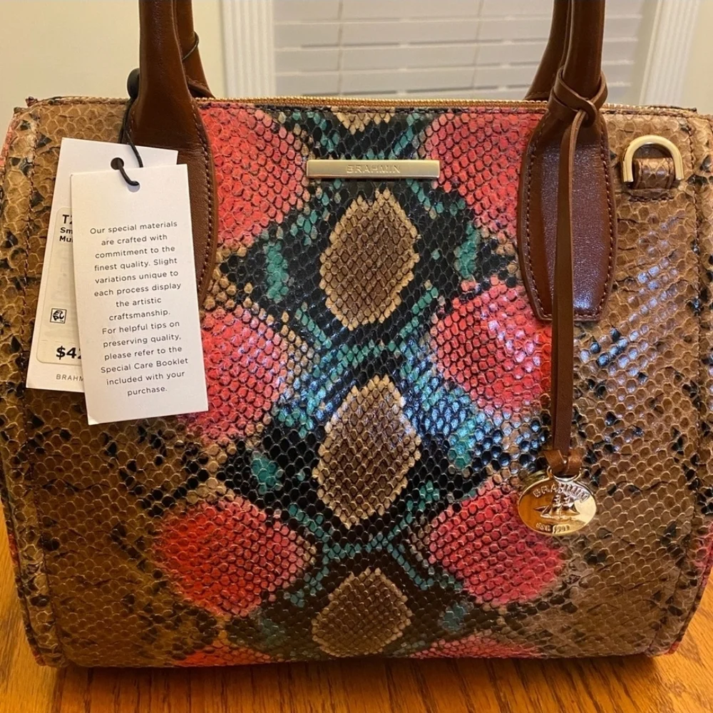 🤎▪️Brahmin▪️ Small Caroline Caladesi Snakeskin Satchel + Matching Jane Wallet